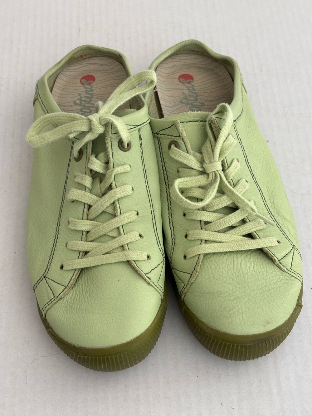SOFTINOS Light Green Leather Backless Lace-Up Mule Sneakers Size 38 Portugal